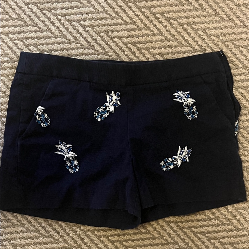 LOFT Black Pineapple Embroidered High Waist Shorts